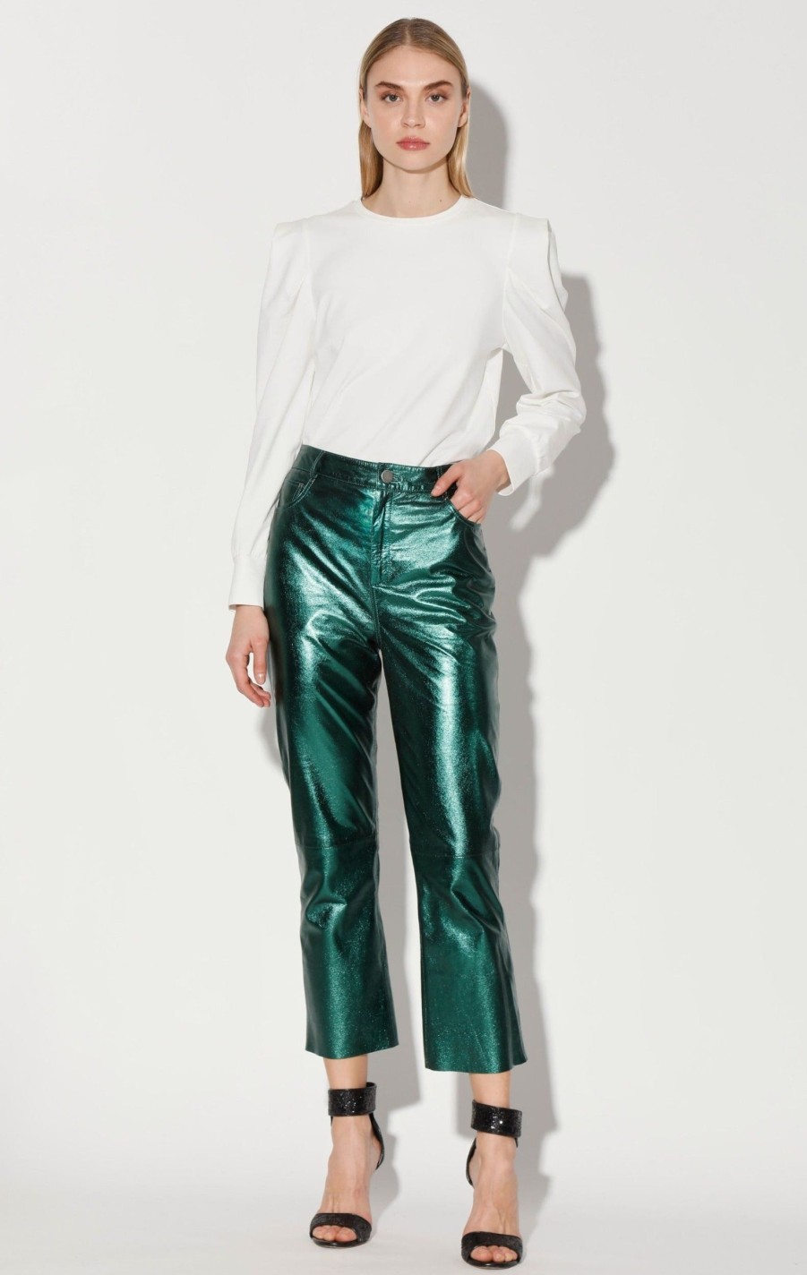 Walter Baker Selma Pant, Emerald Metallic-Leather | Leather