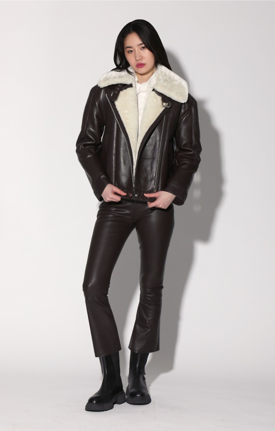 Walter Baker Mariah Jacket, Mocha Leather Off White Fur-Leather Shearling | Leather