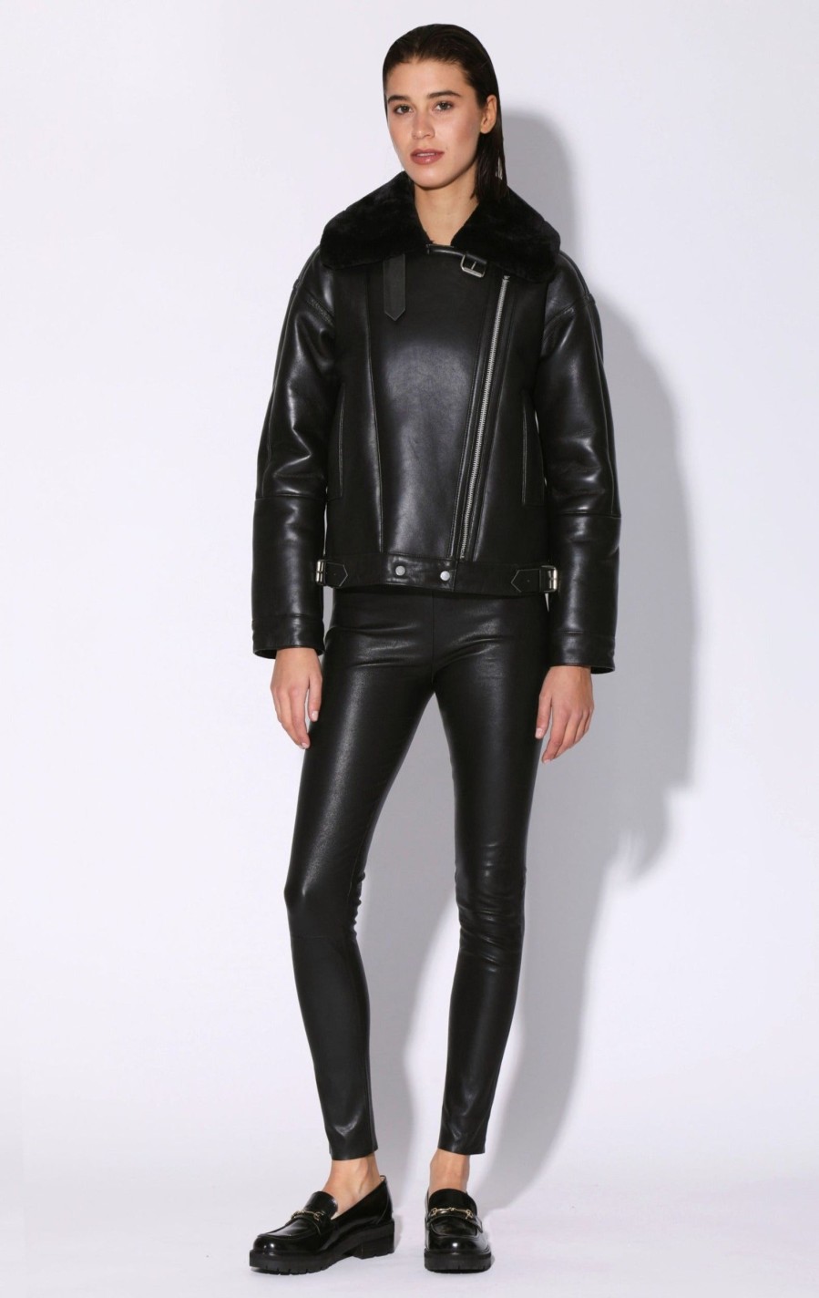 Walter Baker Mariah Jacket, Black Leather Black Fur-Leather Shearling | Leather