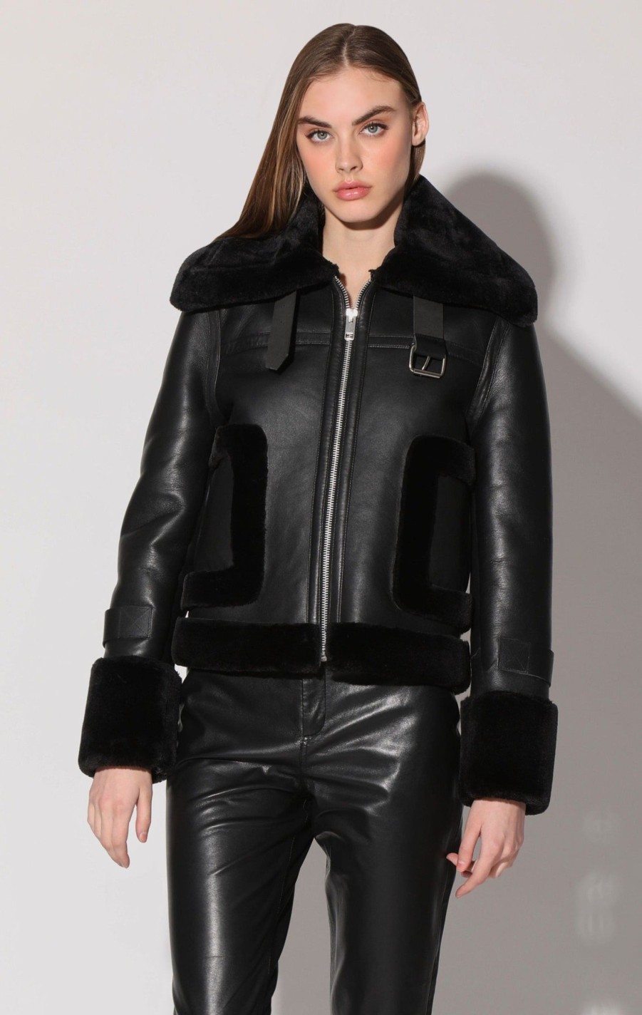 Walter Baker Lianna Jacket, Black Leather/ Black Fur | Jackets