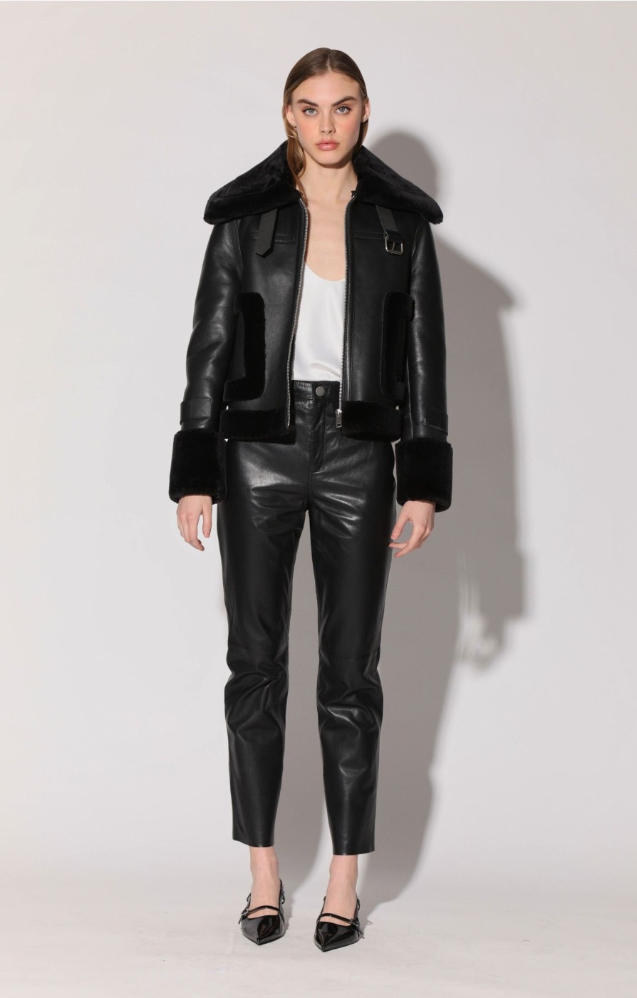 Walter Baker Lianna Jacket, Black Leather/ Black Fur | Jackets