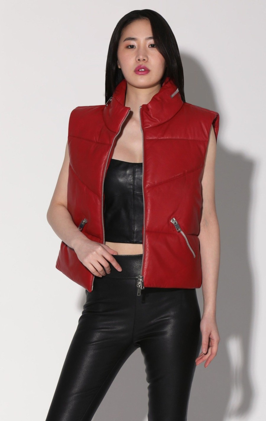 Walter Baker Landon Vest, Red-Puffer Leather | Jackets