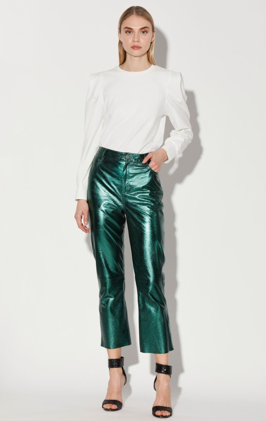 Walter Baker Selma Pant, Emerald Metallic-Leather | Bottoms