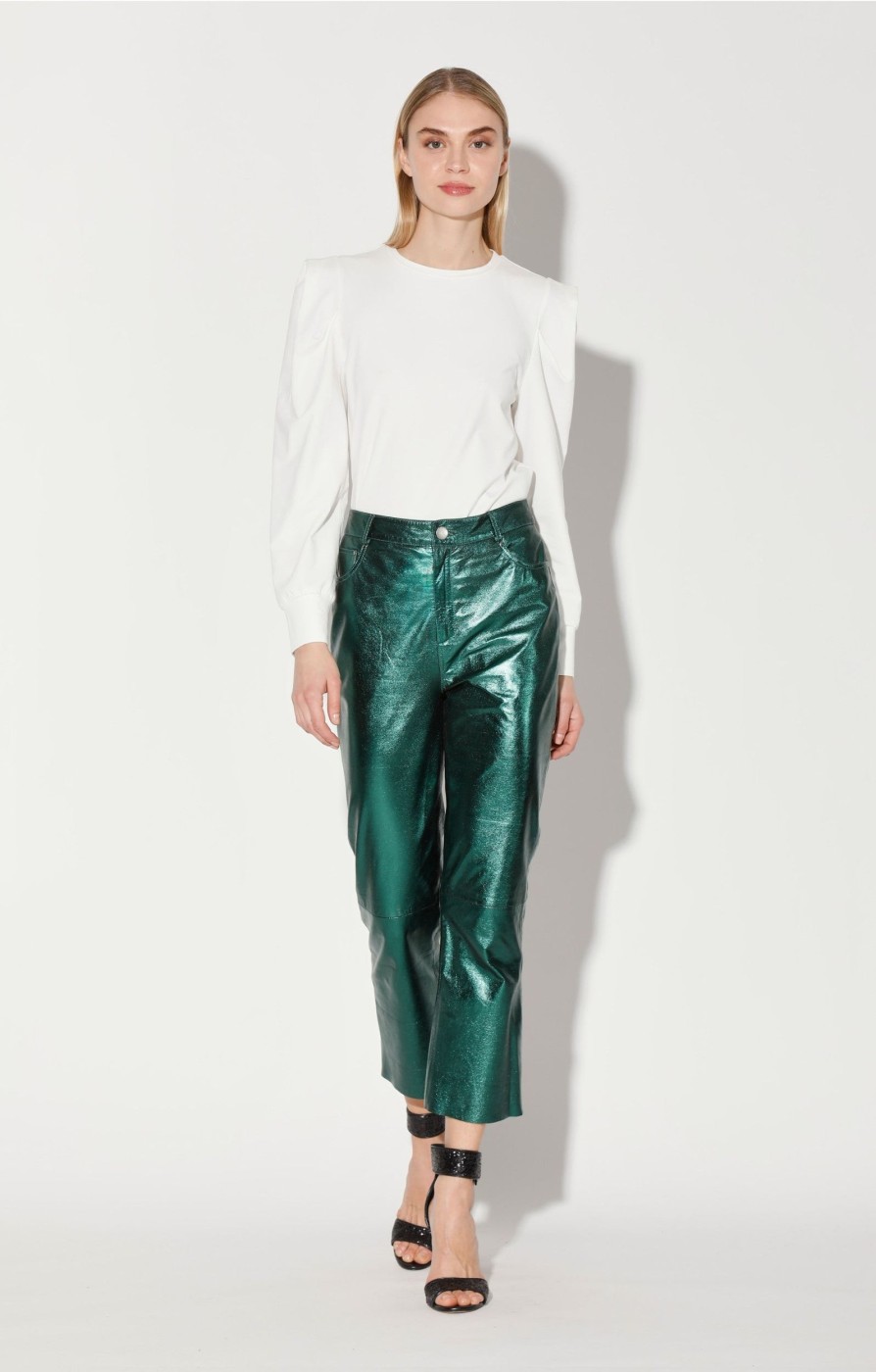 Walter Baker Selma Pant, Emerald Metallic-Leather | Bottoms