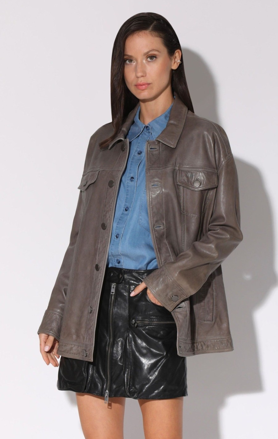 Walter Baker Sutton Jacket, Dark Taupe-Vt Wash Leather | Leather