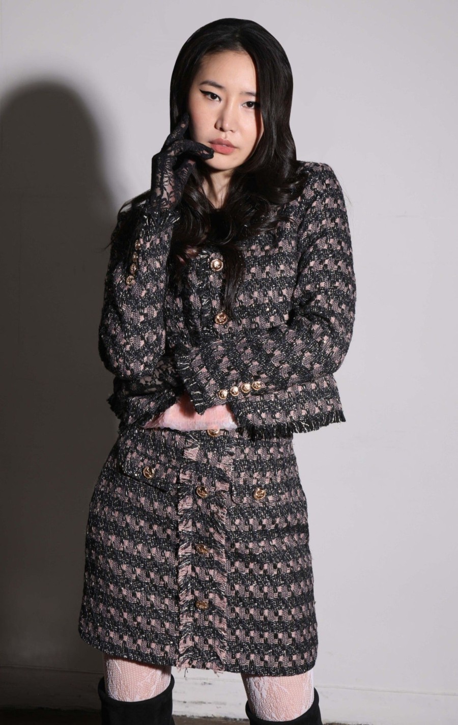 Walter Baker Inaya Jacket, Tribeca Tweed Black Blush | Jackets