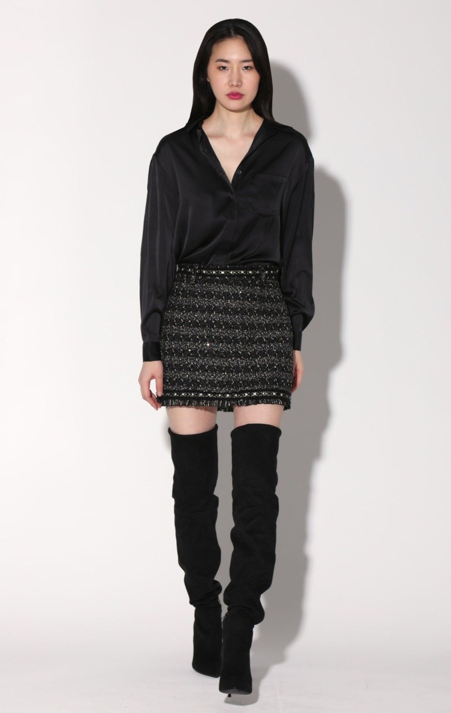 Walter Baker Charlotte Skirt, Tribeca Tweed Black Black | Bottoms