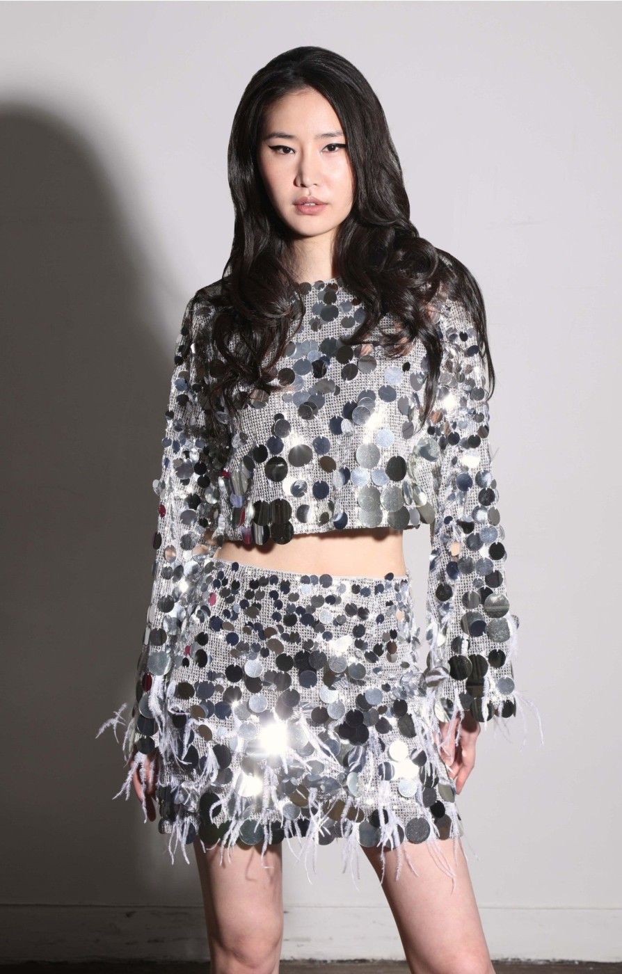 Walter Baker Darcy Skirt, Silver Starlet Sequin | Bottoms