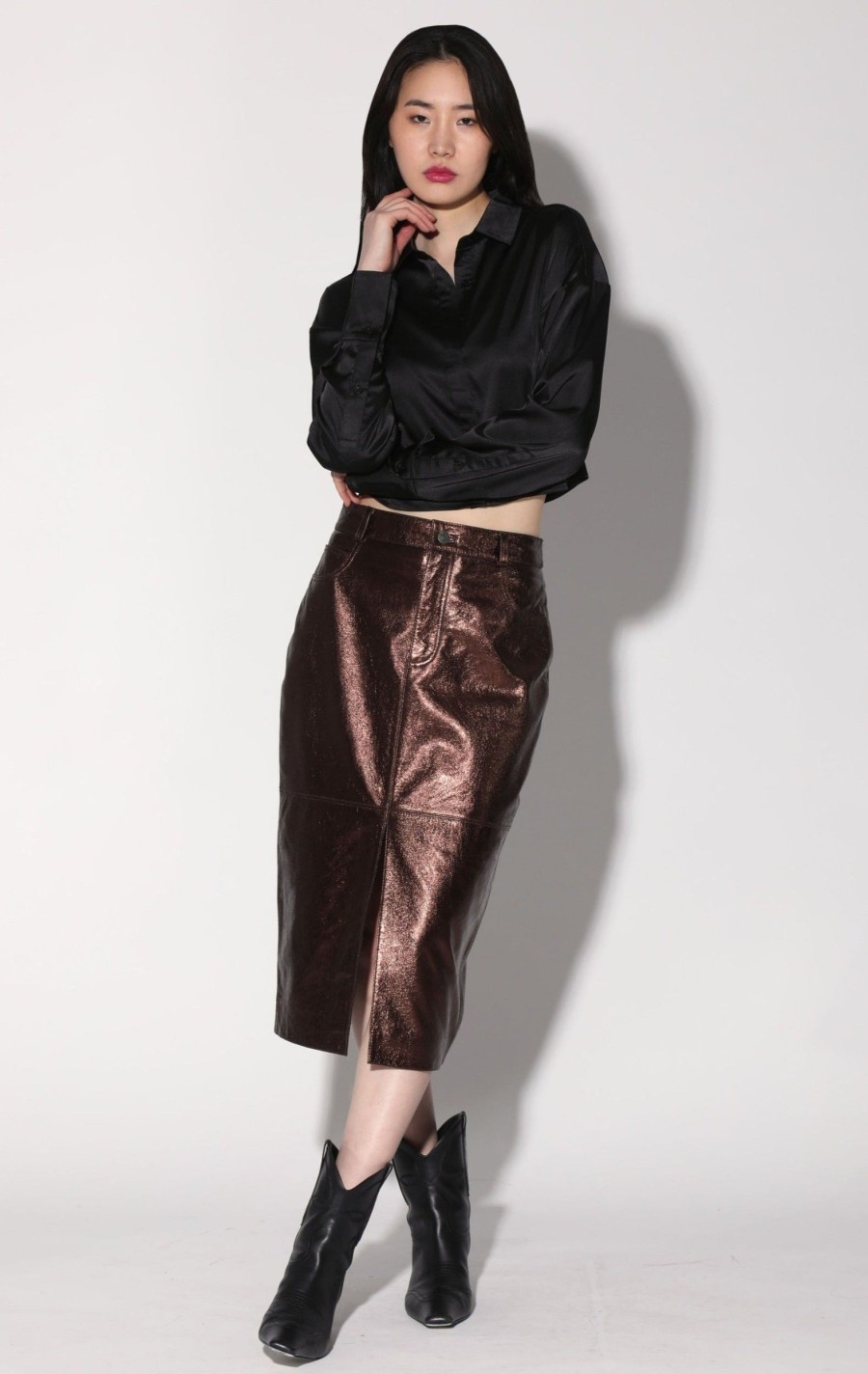 Walter Baker Glynice Skirt, Bronze Leather | Bottoms