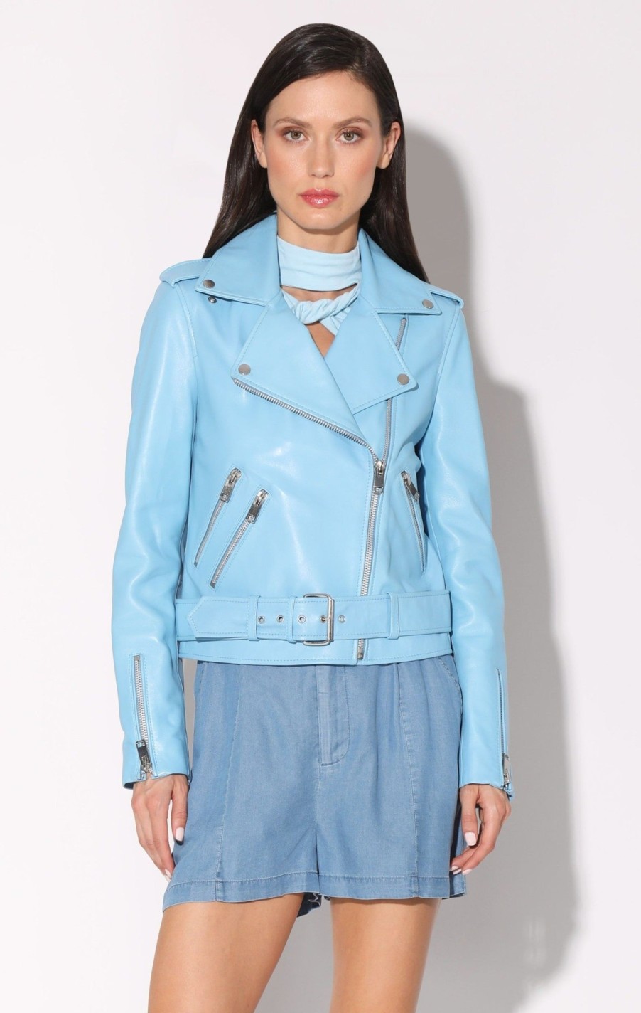 Walter Baker Allison Jacket, Sky Blue-Leather | Jackets