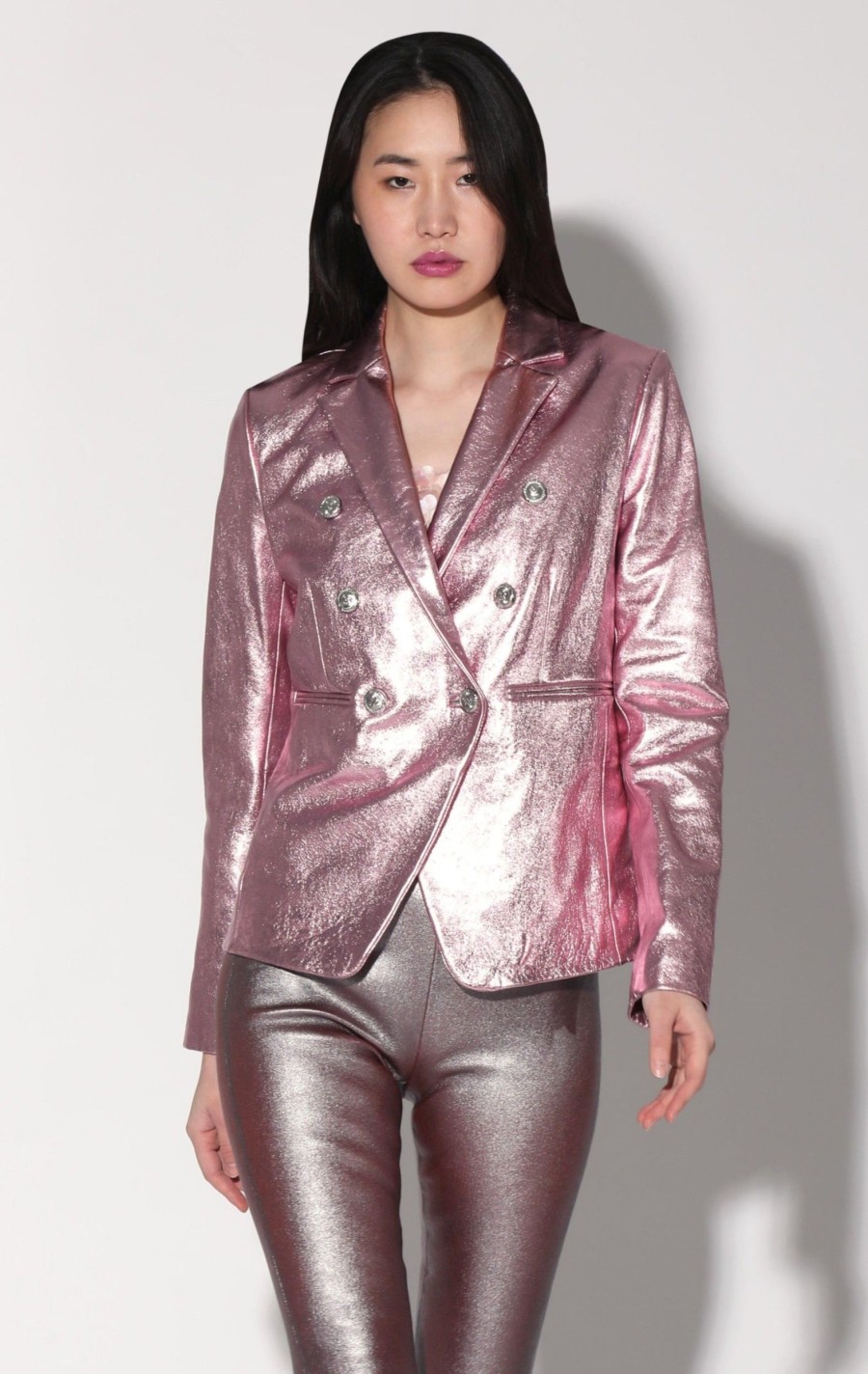 Walter Baker Marley Blazer, Pink Frost Metallic-Leather | Jackets