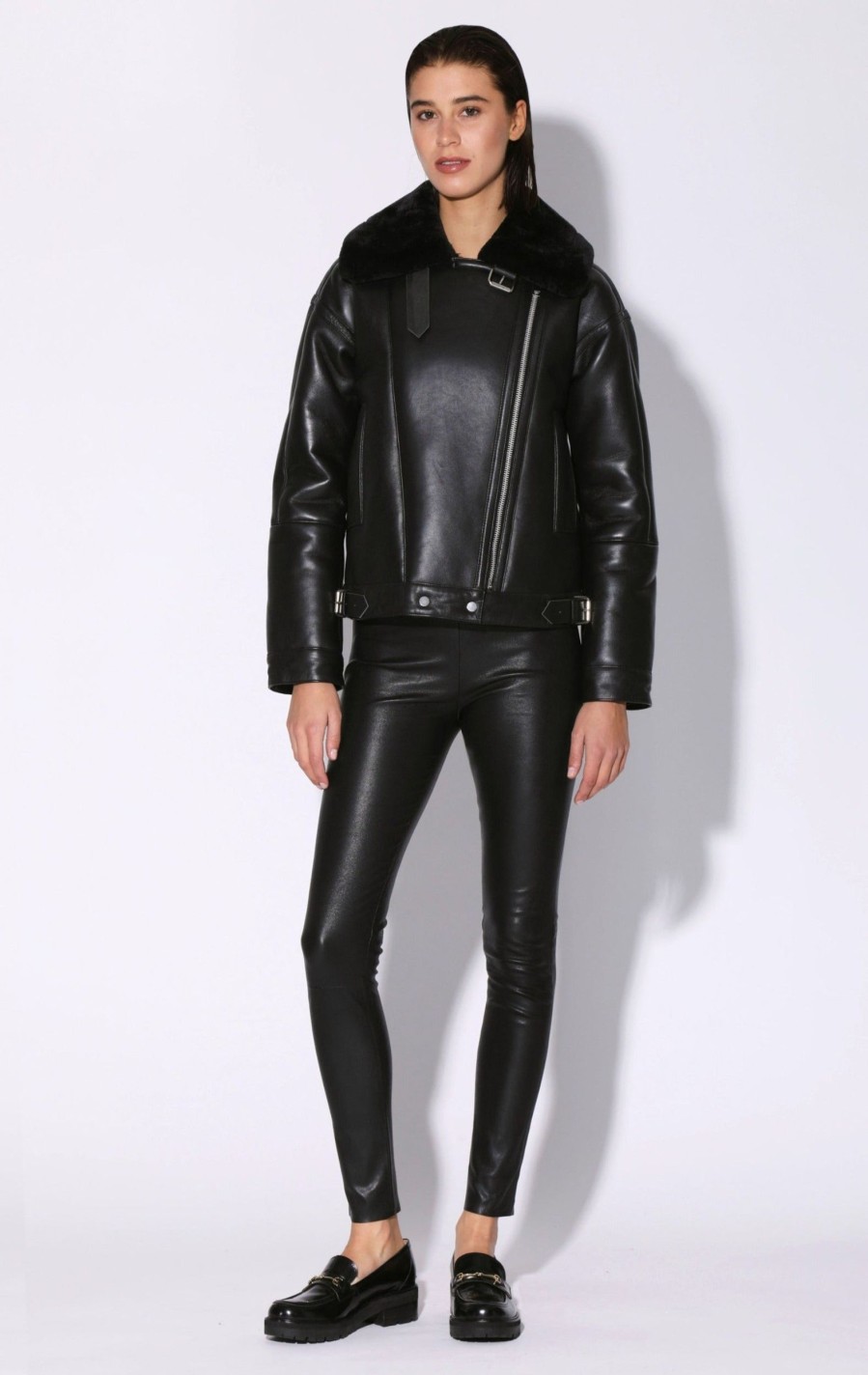 Walter Baker Mariah Jacket, Black Leather Black Fur-Leather Shearling | Jackets