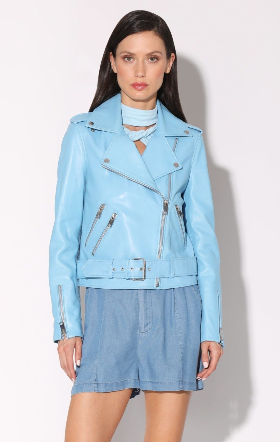 Walter Baker Allison Jacket, Sky Blue-Leather | Leather