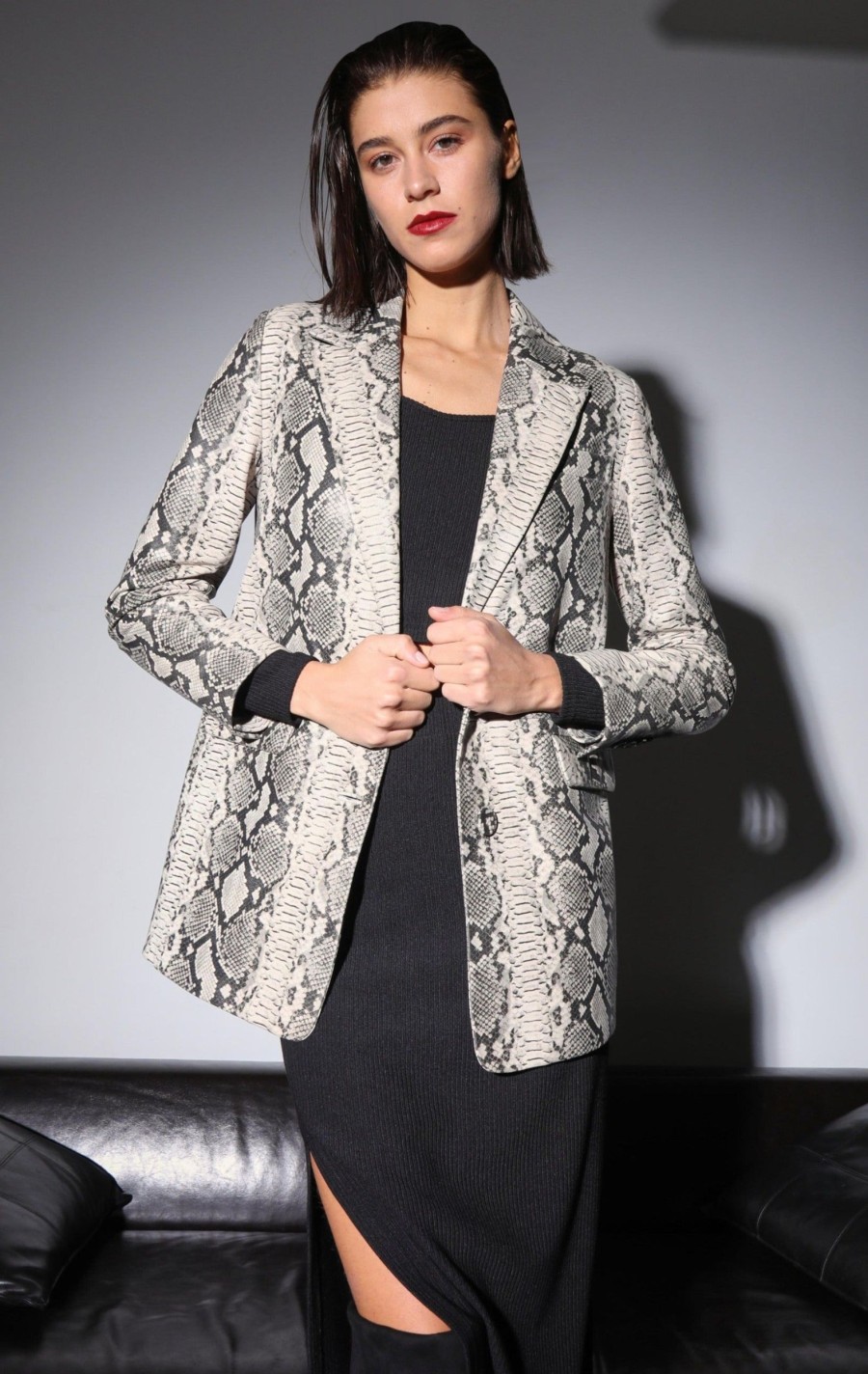 Walter Baker Kiki Blazer, Grey Snake-Leather | Jackets